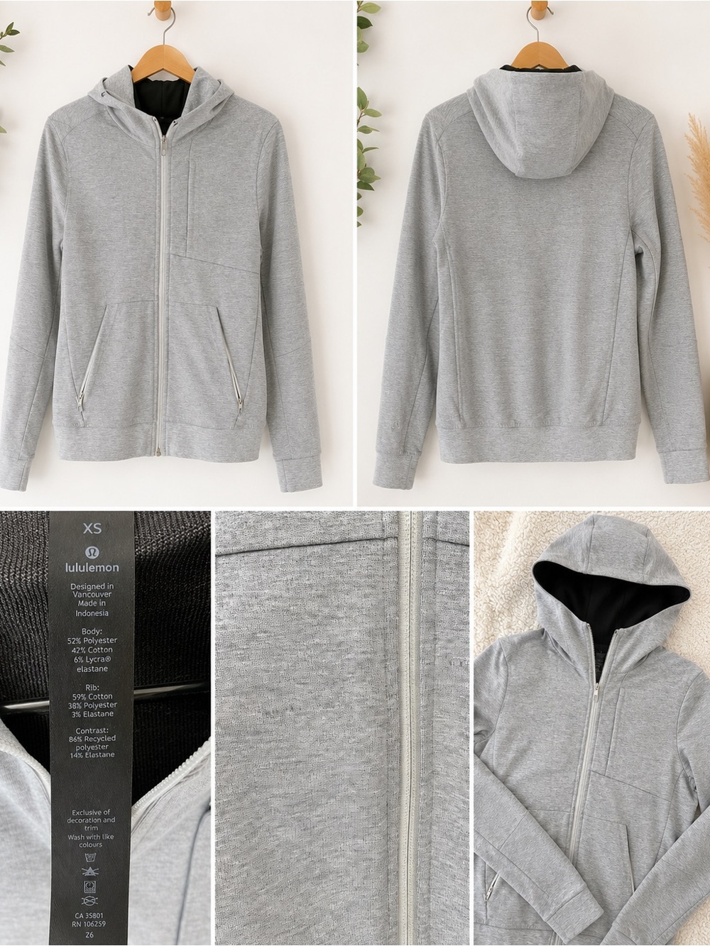 lululemon athletica Light Heather Gray Zip-Up Hoodie with Black Lining